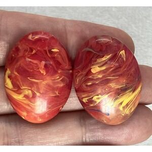 Vtg. 80's Marbled Plastic Oval Earrings Post Funky Dopamine Bold Color Statement